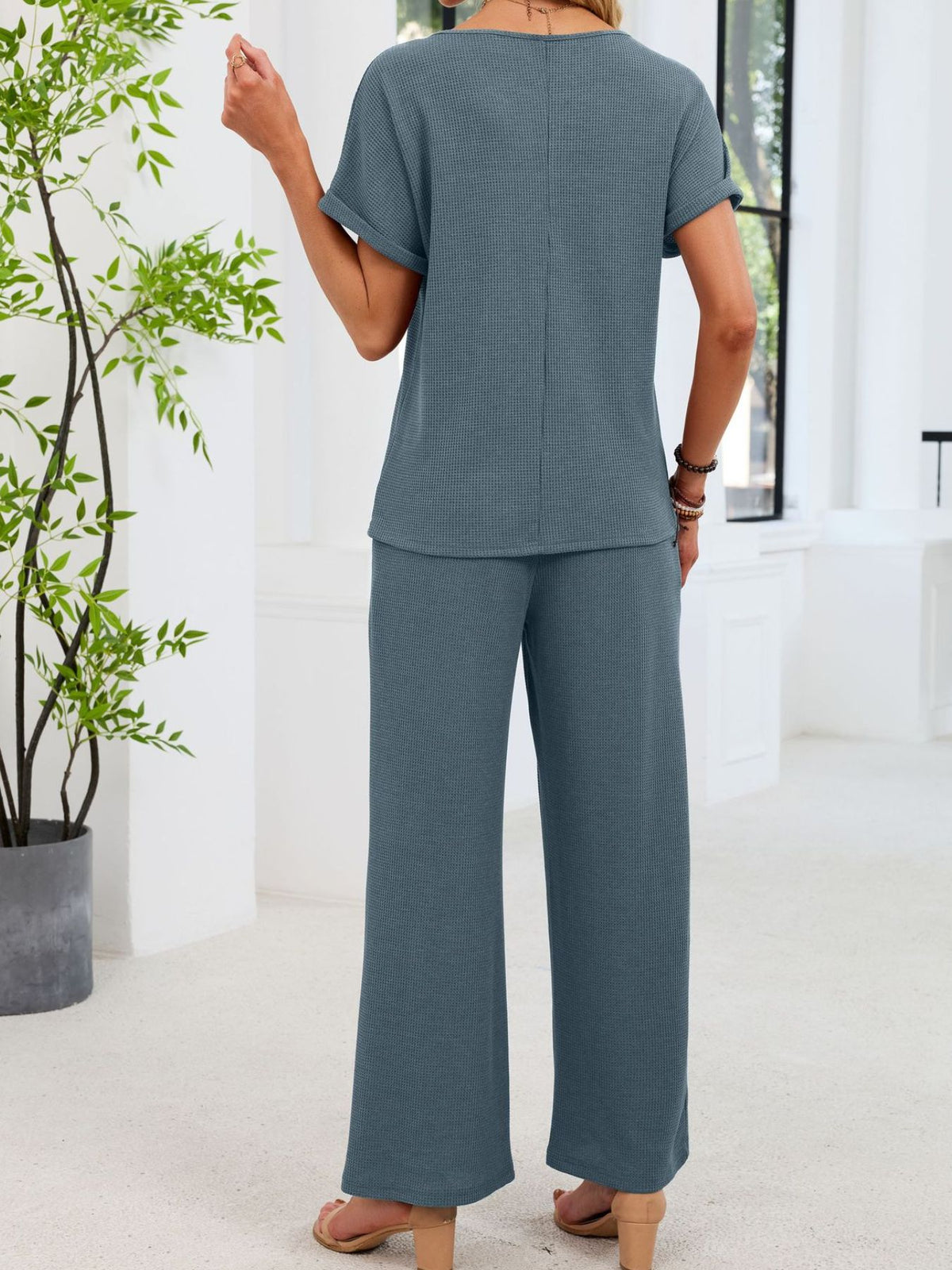 Lace Detail Short Sleeve Top and Pants Set, view 18