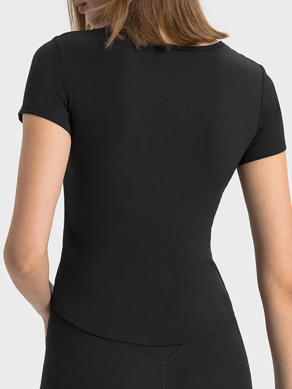 Notched neck short sleeve active t-shirt angled view