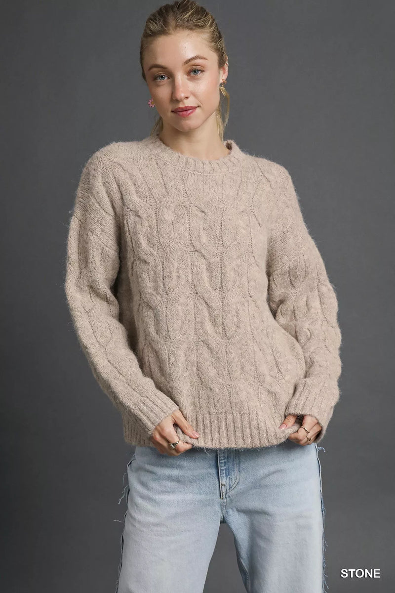 Cable Knit Cozy Sweater in Stone