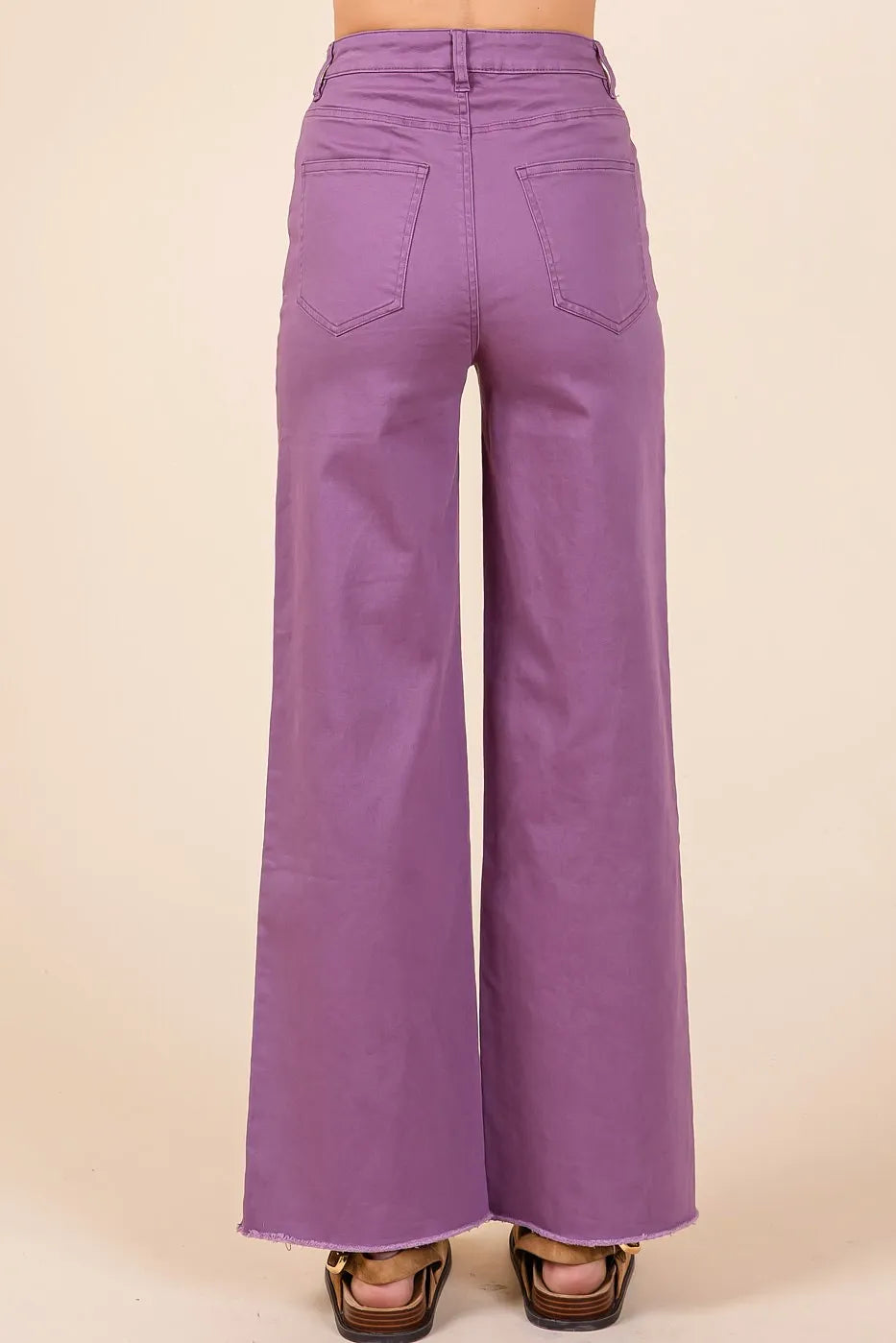 Mittoshop Twill High Waisted Button Fly Wide Leg Pants - Fashorio