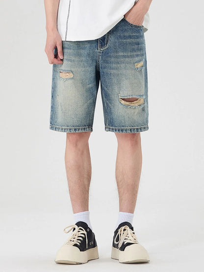 Men's Distressed Wide Leg Denim Shorts - Fashorio