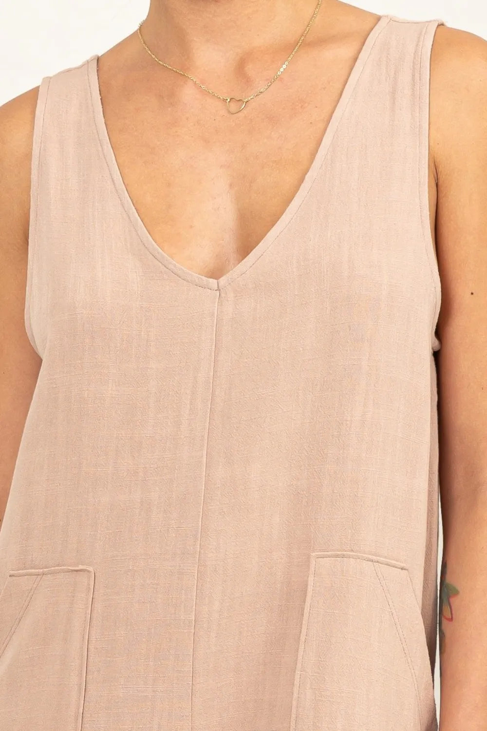 V Neck Sleeveless Romper with Pockets styled look