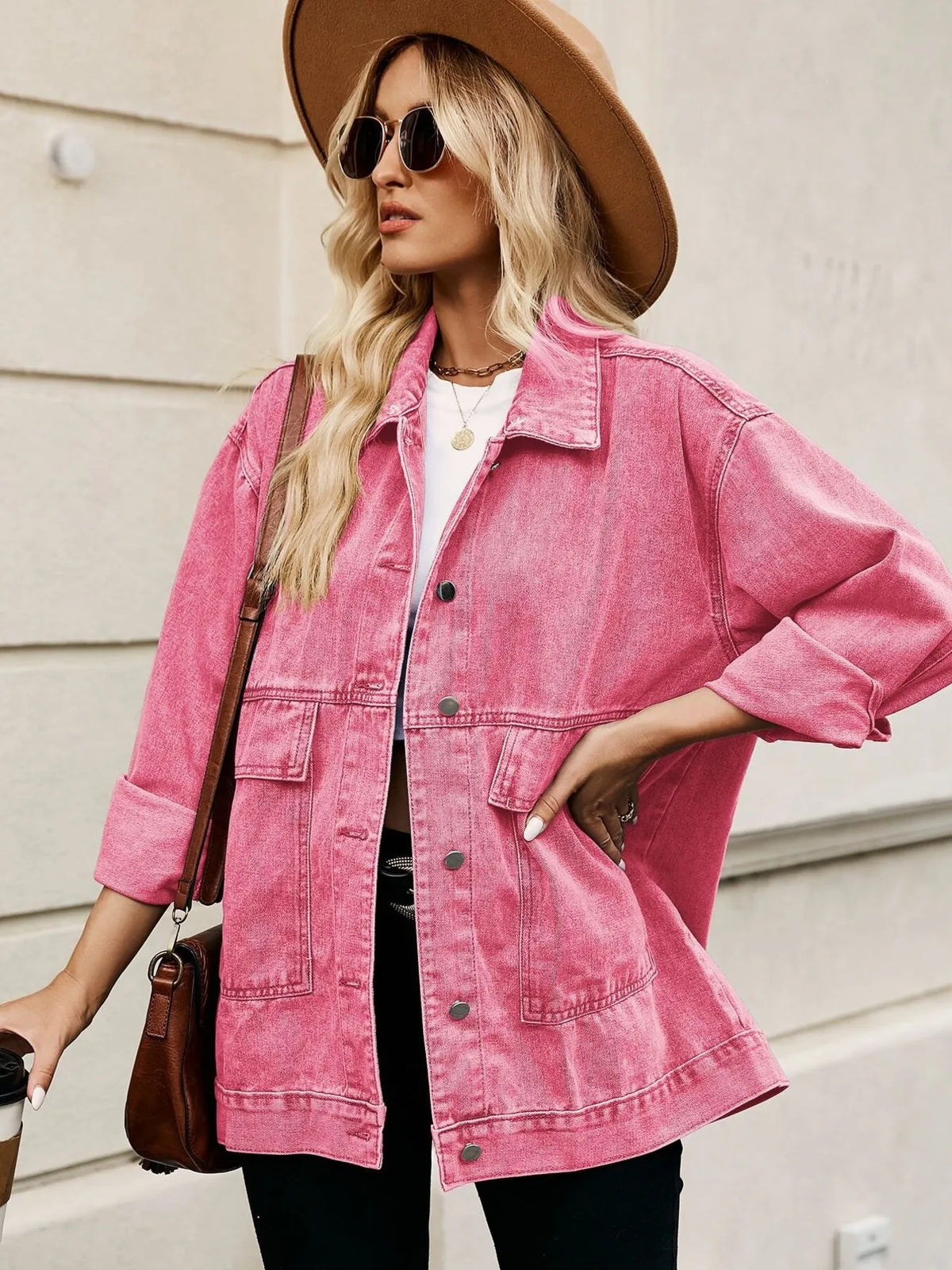 Oversized Hooded Denim Jacket in Light Blue detail