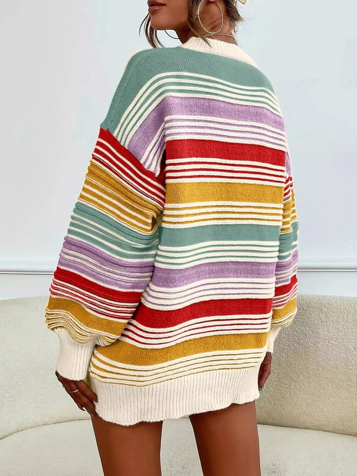 Striped knit long sleeve sweater, fabric detail