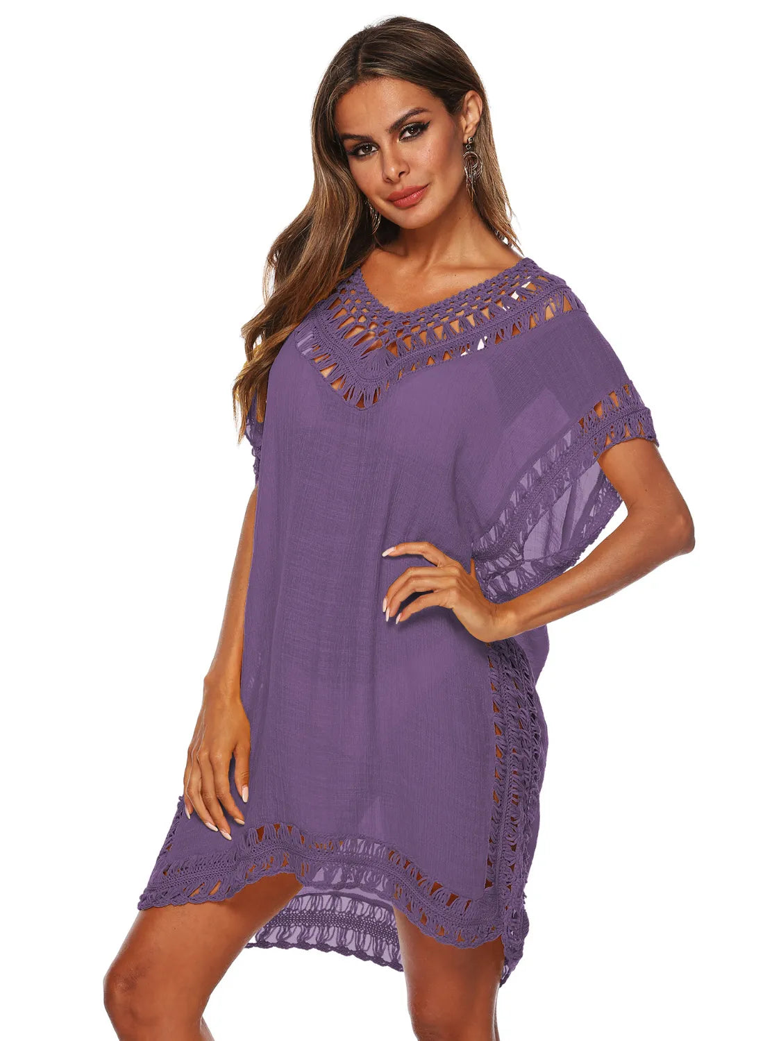 Bohemian Crochet Trim Beach Cover Up Dress - Fashorio