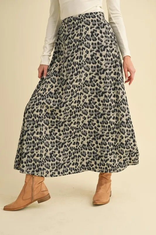 Leopard print midi skirt front view