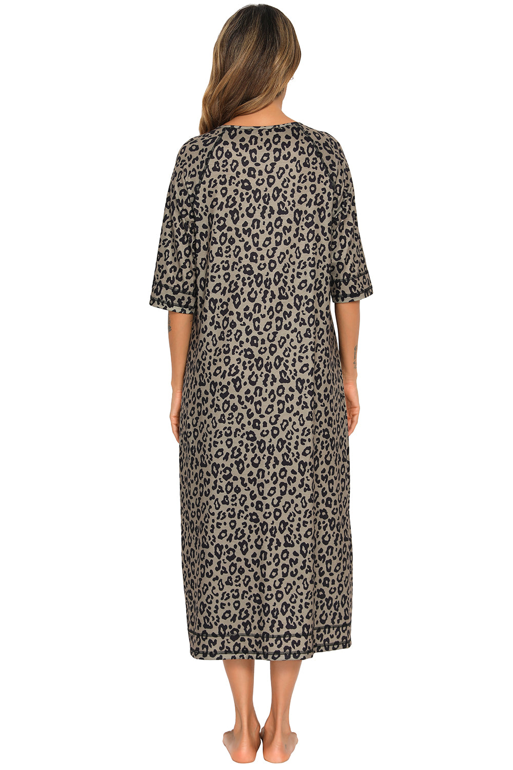 Printed Slit Night Dress with Pockets - Fashorio