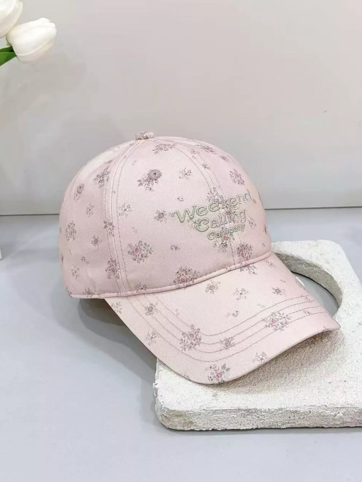 floral embroidered baseball cap side view