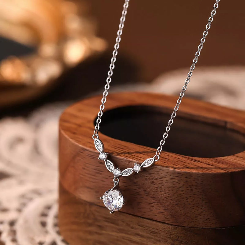 Sterling silver zircon pendant necklace front view