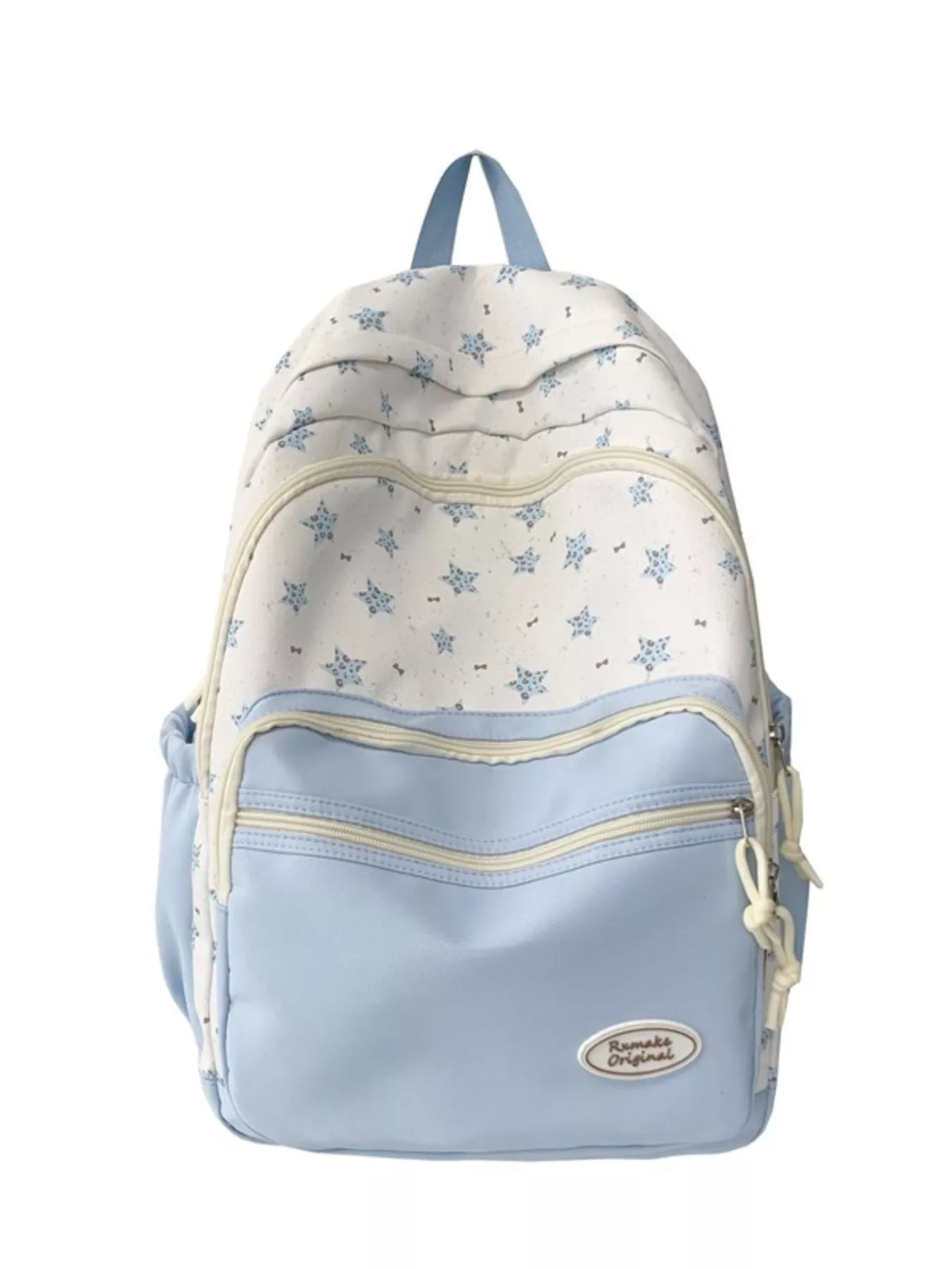 blue star print nylon backpack interior storage view