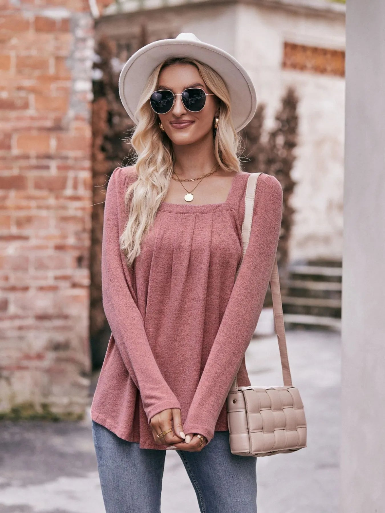 Square Neck Long Sleeve T-Shirt - Fashorio