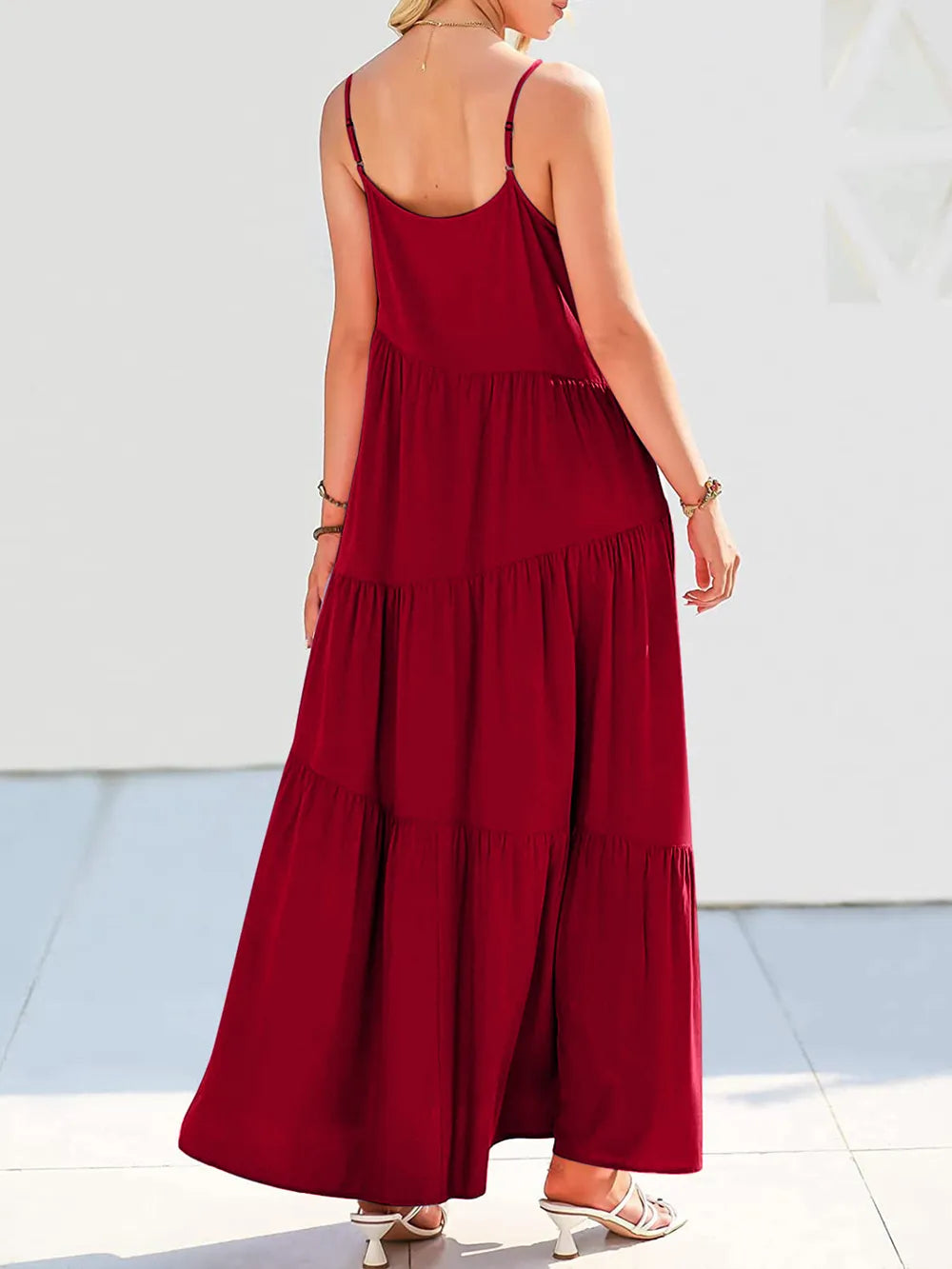 Ruched maxi dress strap and shoulder detail