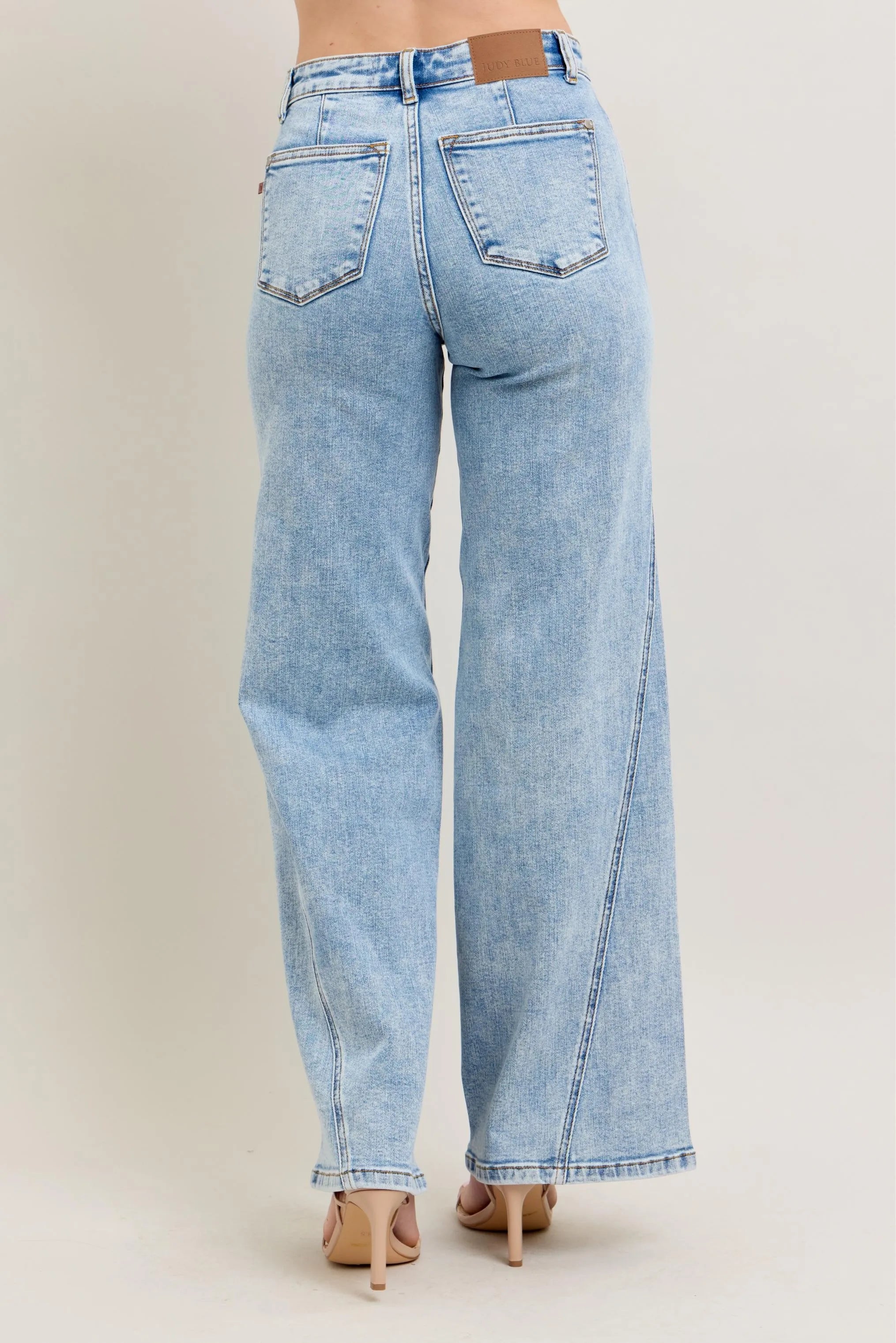 Judy Blue Full Size High Waist Wide Leg Jeans with Skewed Inseam Plus Size - Fashorio