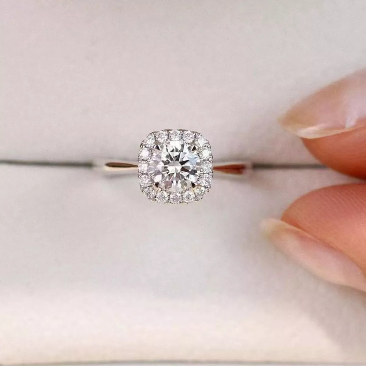 925 sterling silver band detail on a square moissanite ring