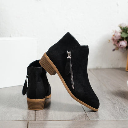 Side Zip Ankle Boots with Block Heel - Fashorio