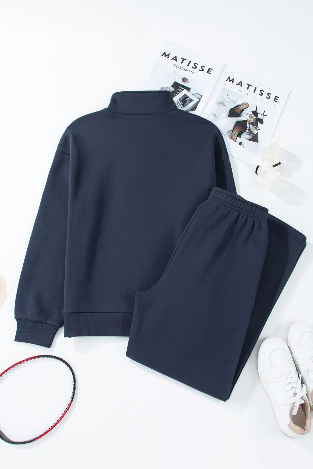 Half Snap Long Sleeve Top and Pants Active Set - Fashorio