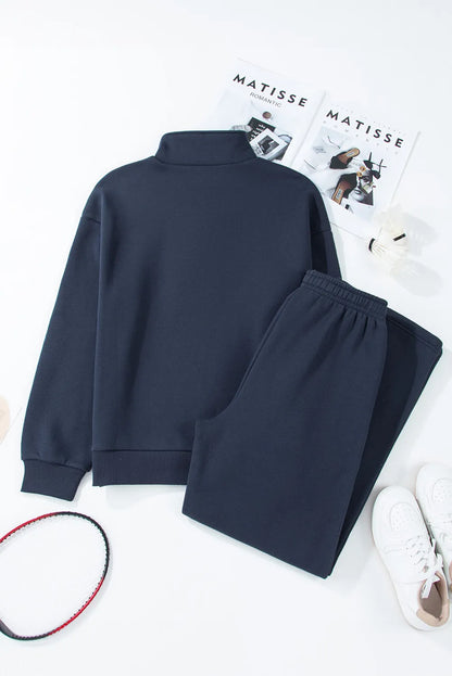 Half Snap Long Sleeve Top and Pants Active Set - Fashorio