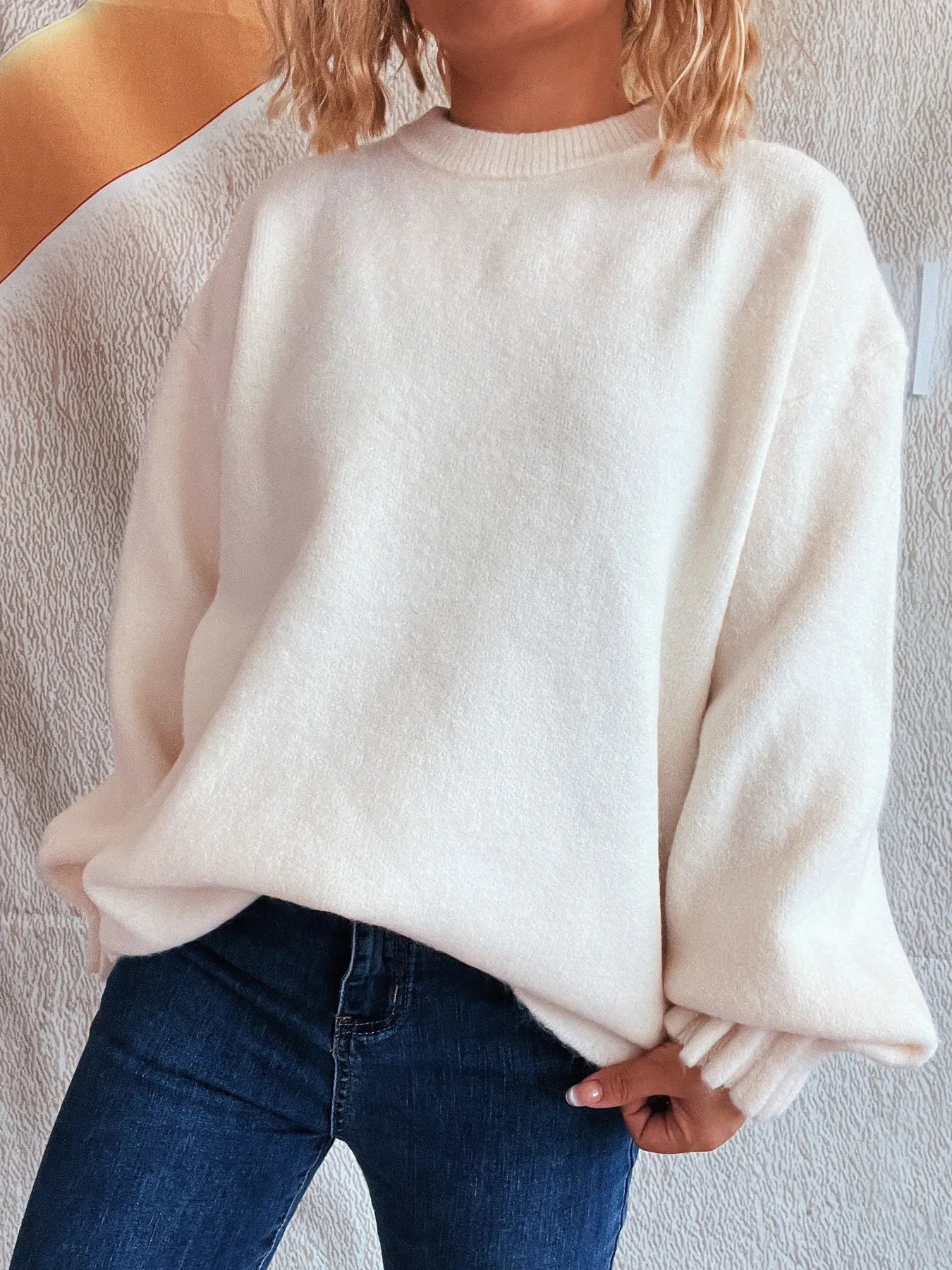 Round Neck Dropped Shoulder Sweater - Fashorio