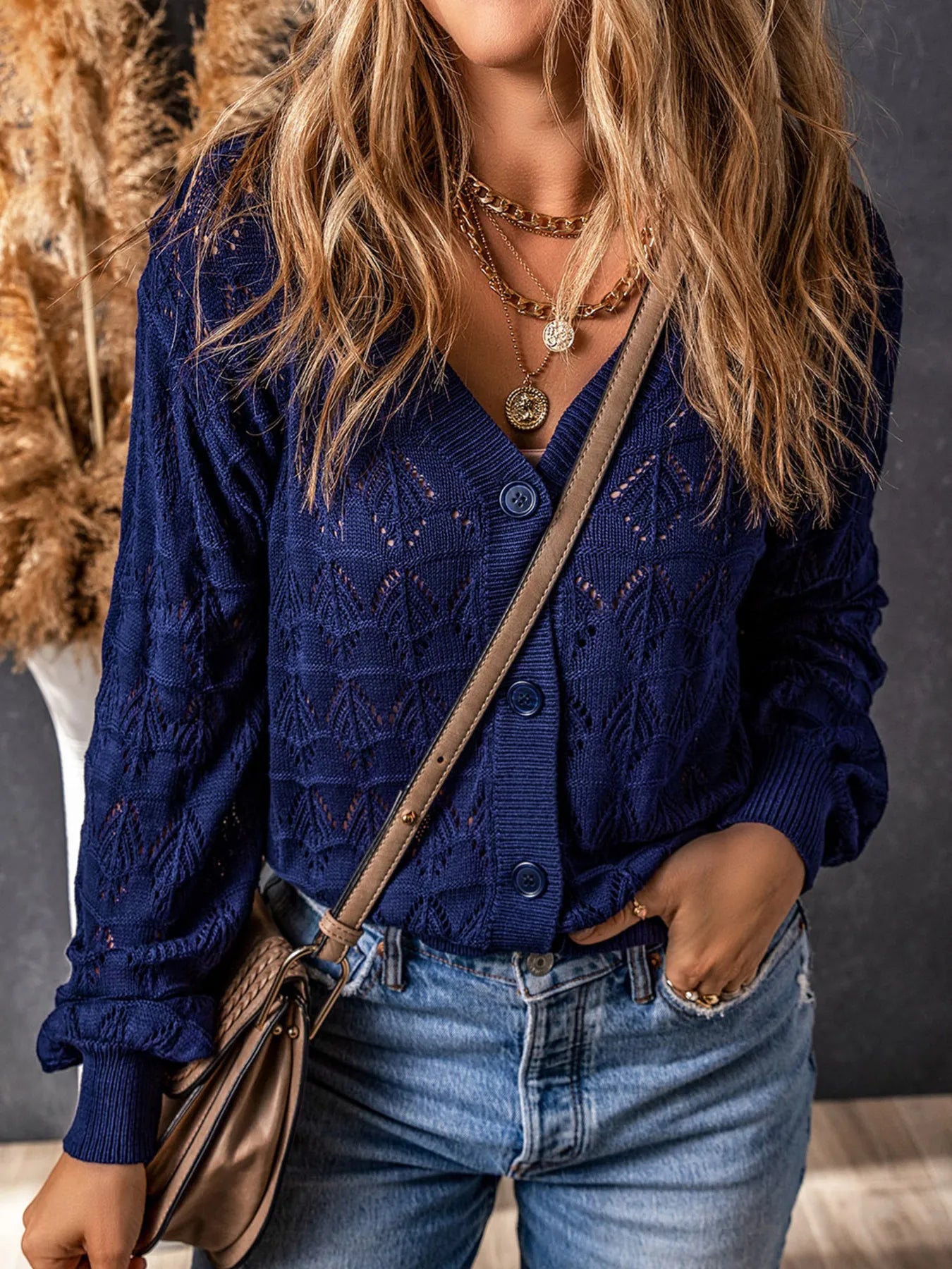 Buttoned Front Openwork Cardigan - Fashorio