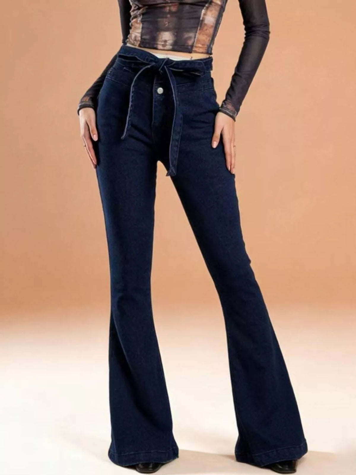 High waist flare denim pocket detail