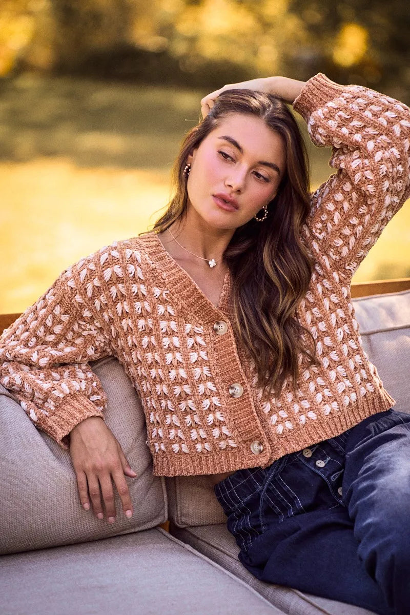 Soft Chenille Button Cardigan in Camel view 9