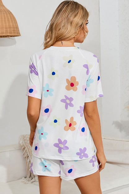 Floral Round Neck Raglan Sleeve Top and Shorts Lounge Set - Fashorio