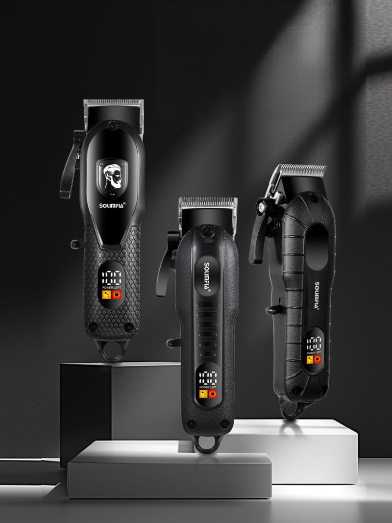 Cordless hair clipper with LED display in black