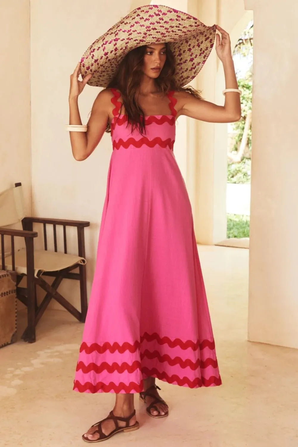 Pink contrast trim dress back view