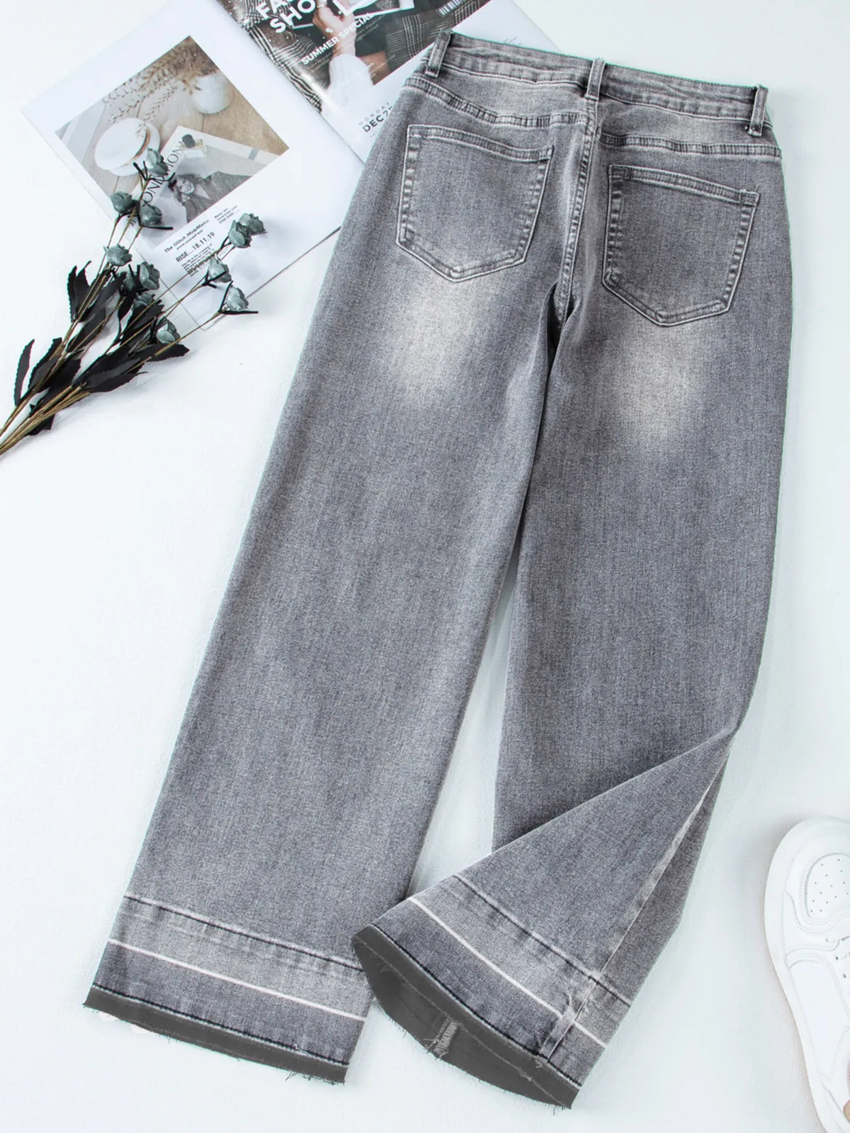 High Waist Wide Leg Washed Jeans, view 26