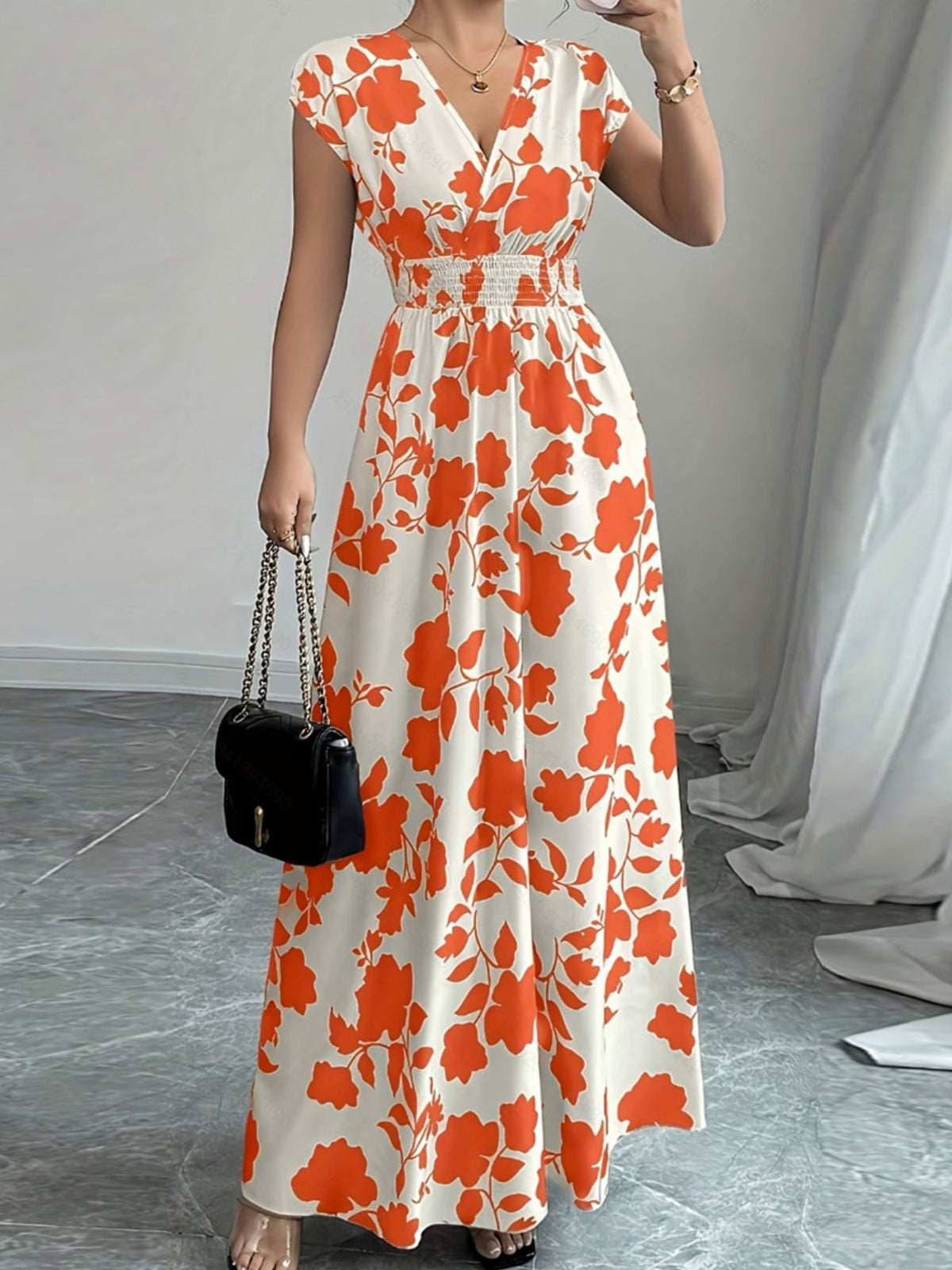 Cap sleeve maxi dress back view