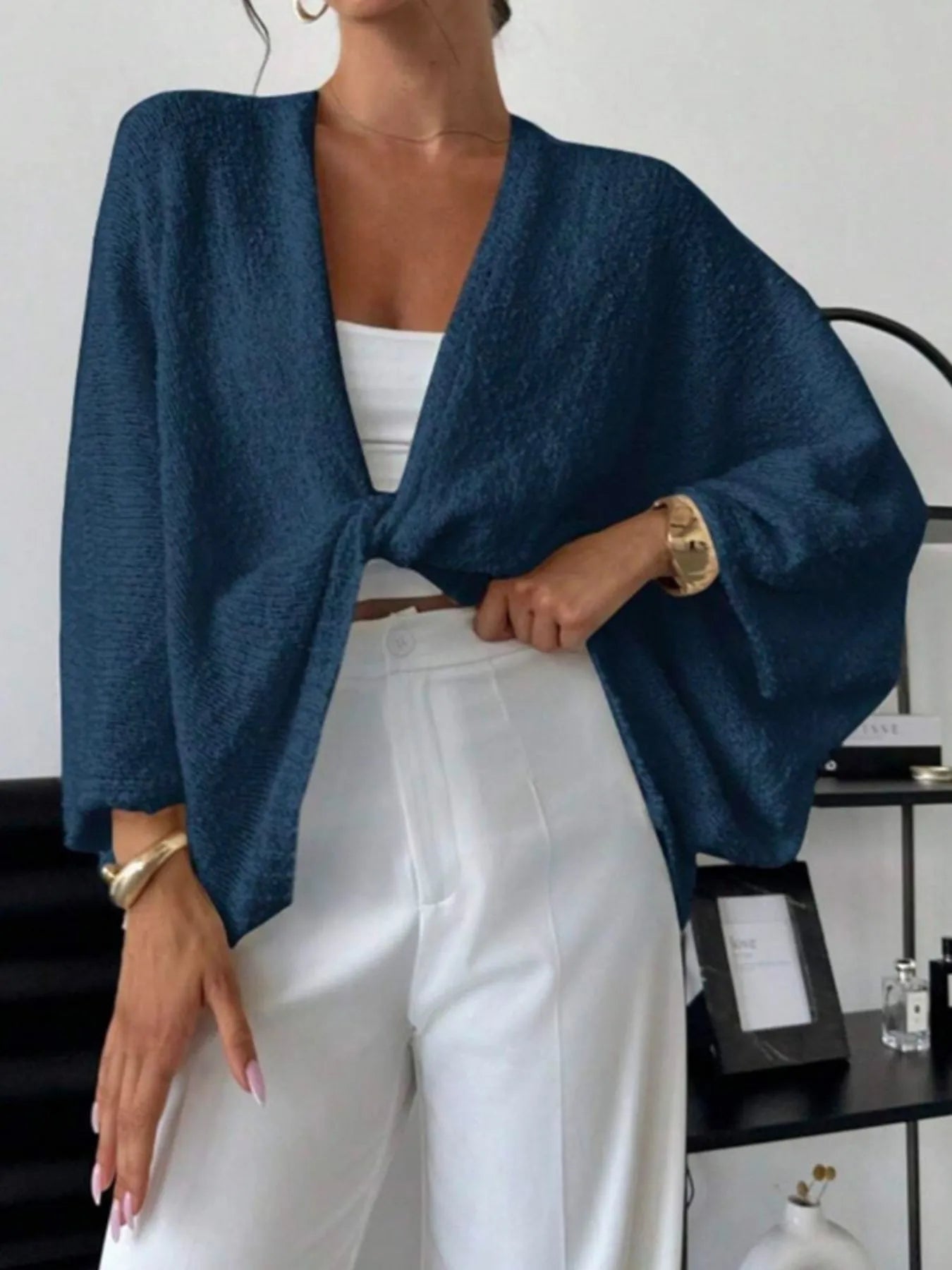 Twist-Front Textured Knit Cardigan - Fashorio