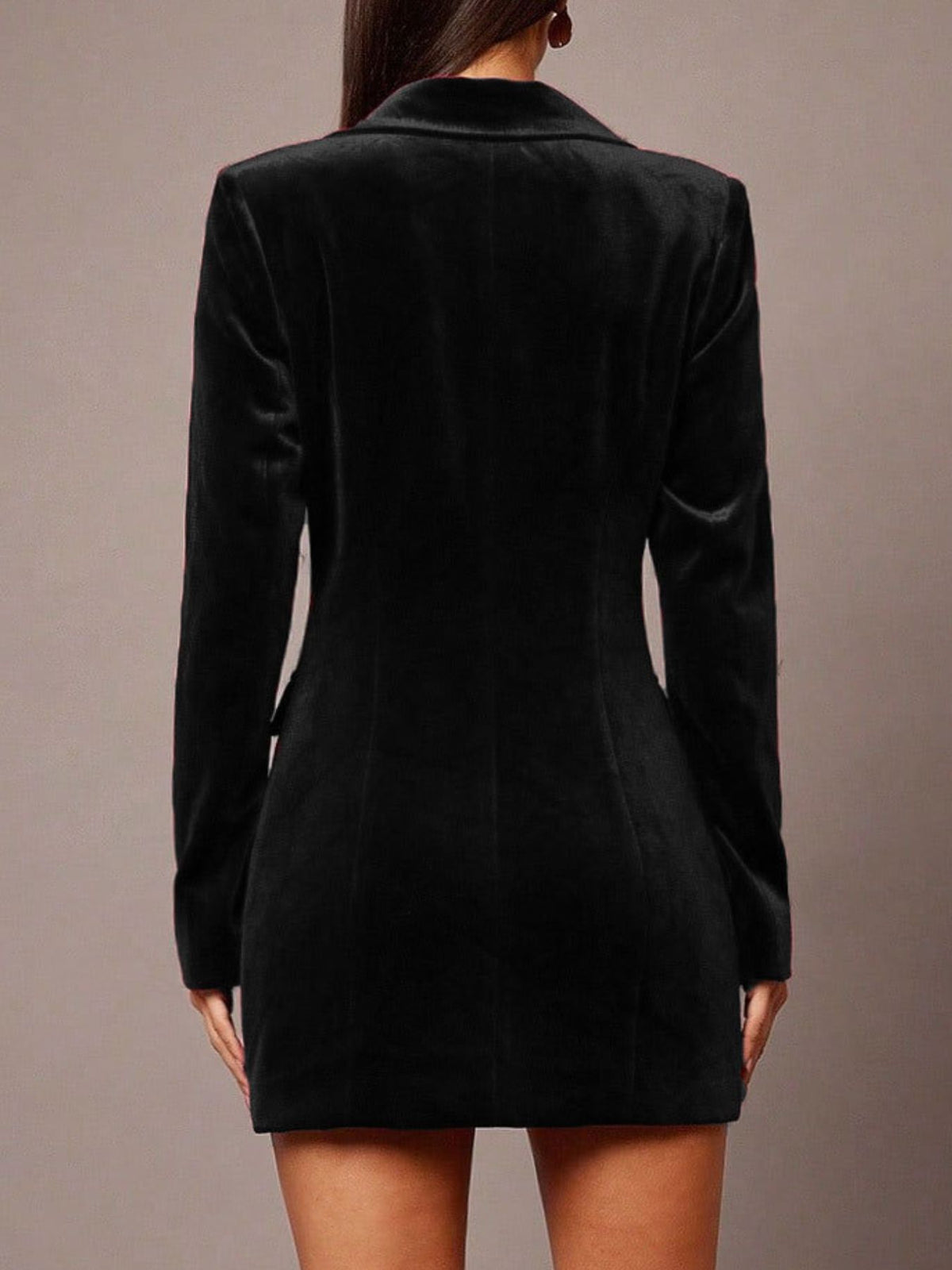 Velvet double breasted blazer dress side view