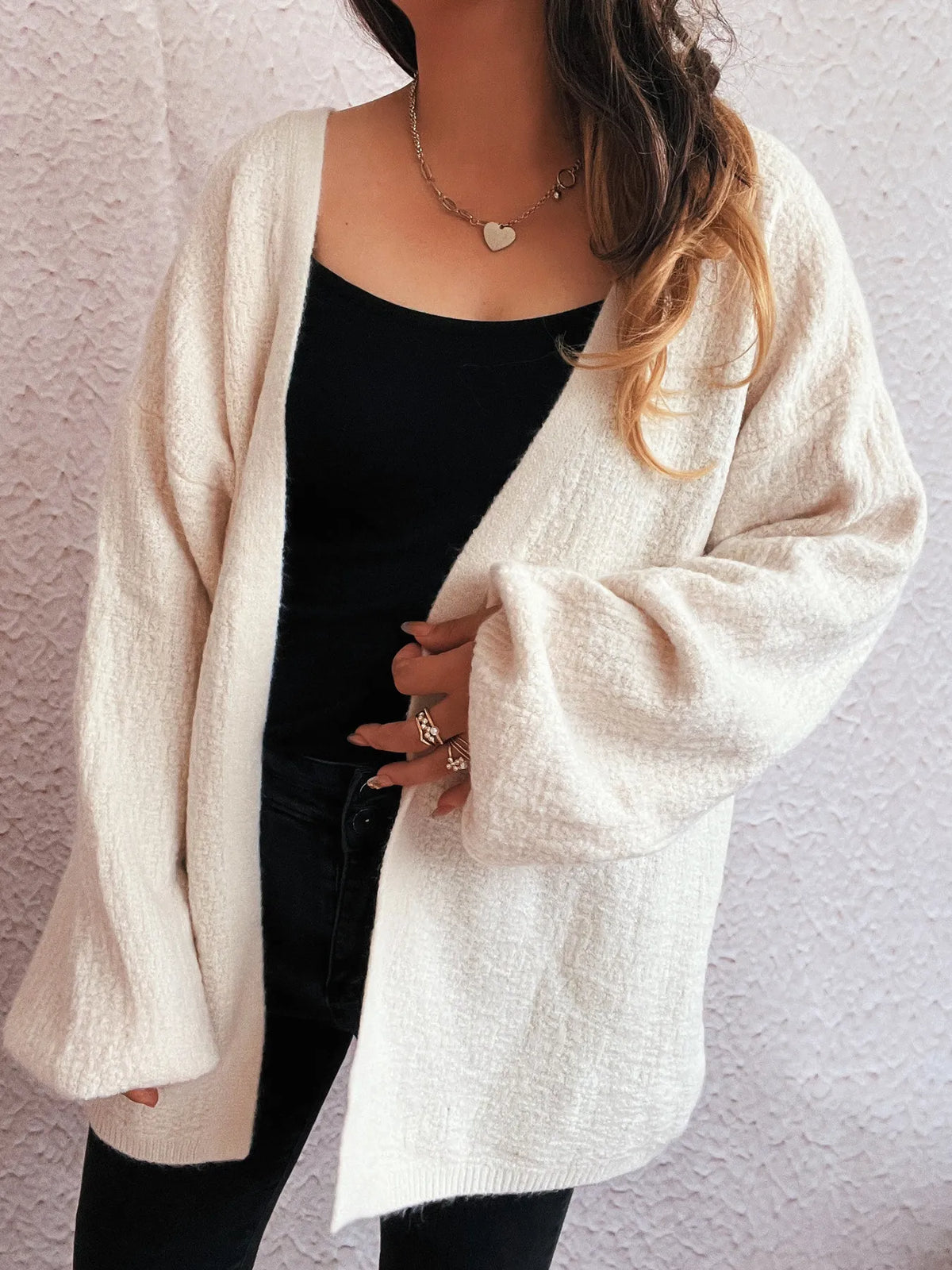 Open front cardigan sleeve detail
