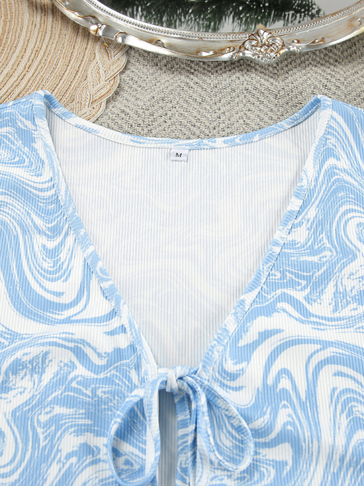 Tie Front Long Sleeve Top and Pants Lounge Set, view 7