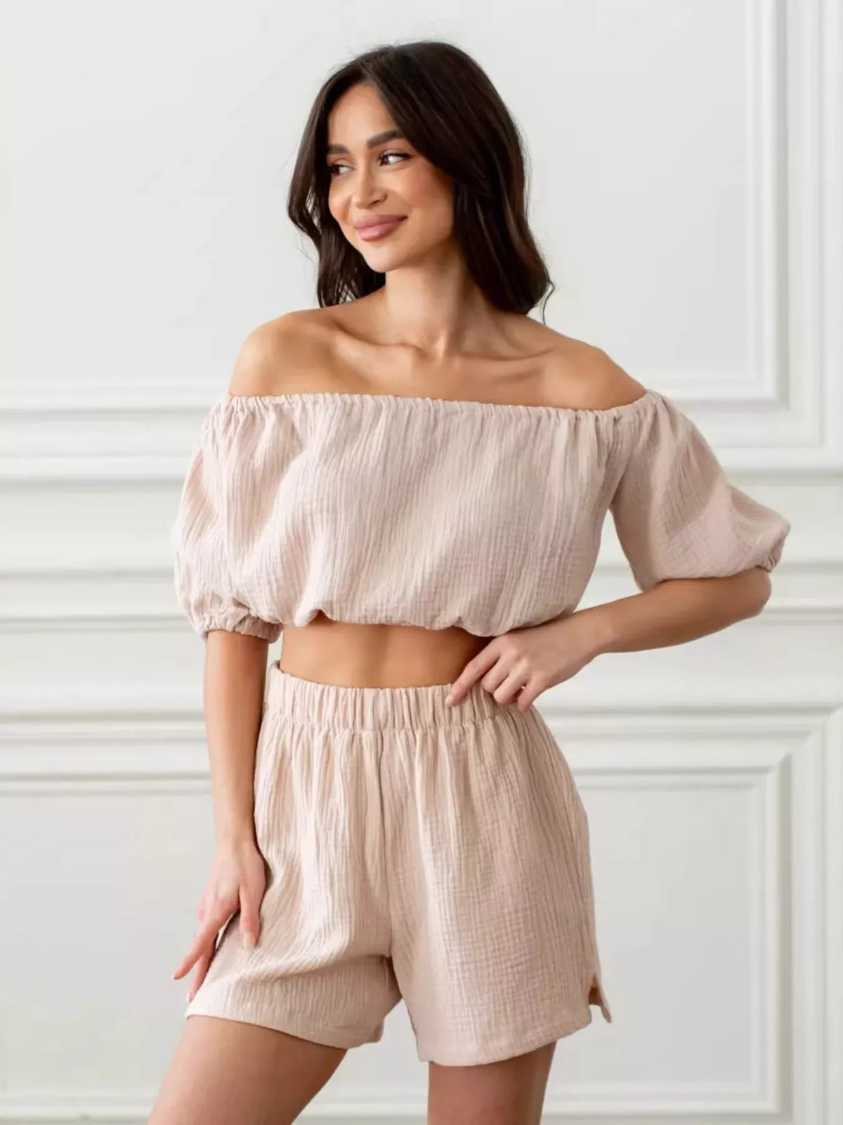 Off shoulder set full length view