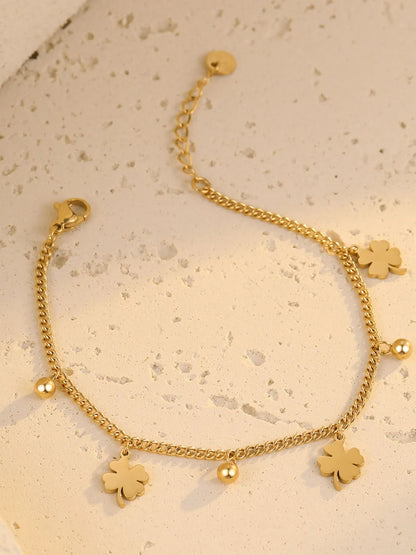 Stainless Steel Four Leaf Clover Bracelet Gold One Size - Fashorio