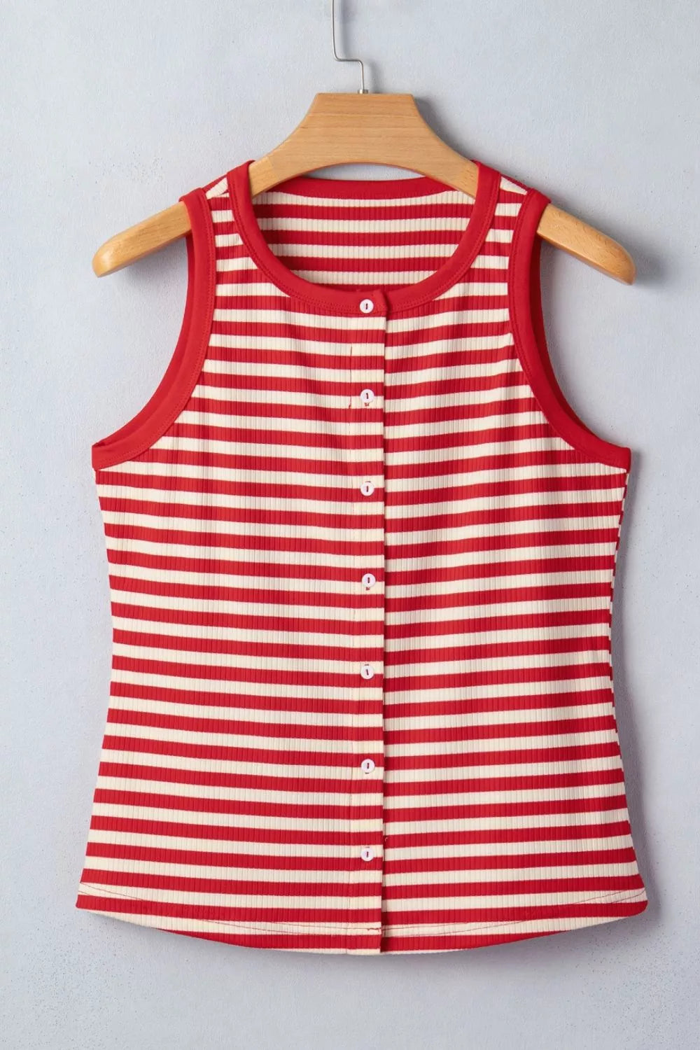 Buttoned ribbed tank top worn view