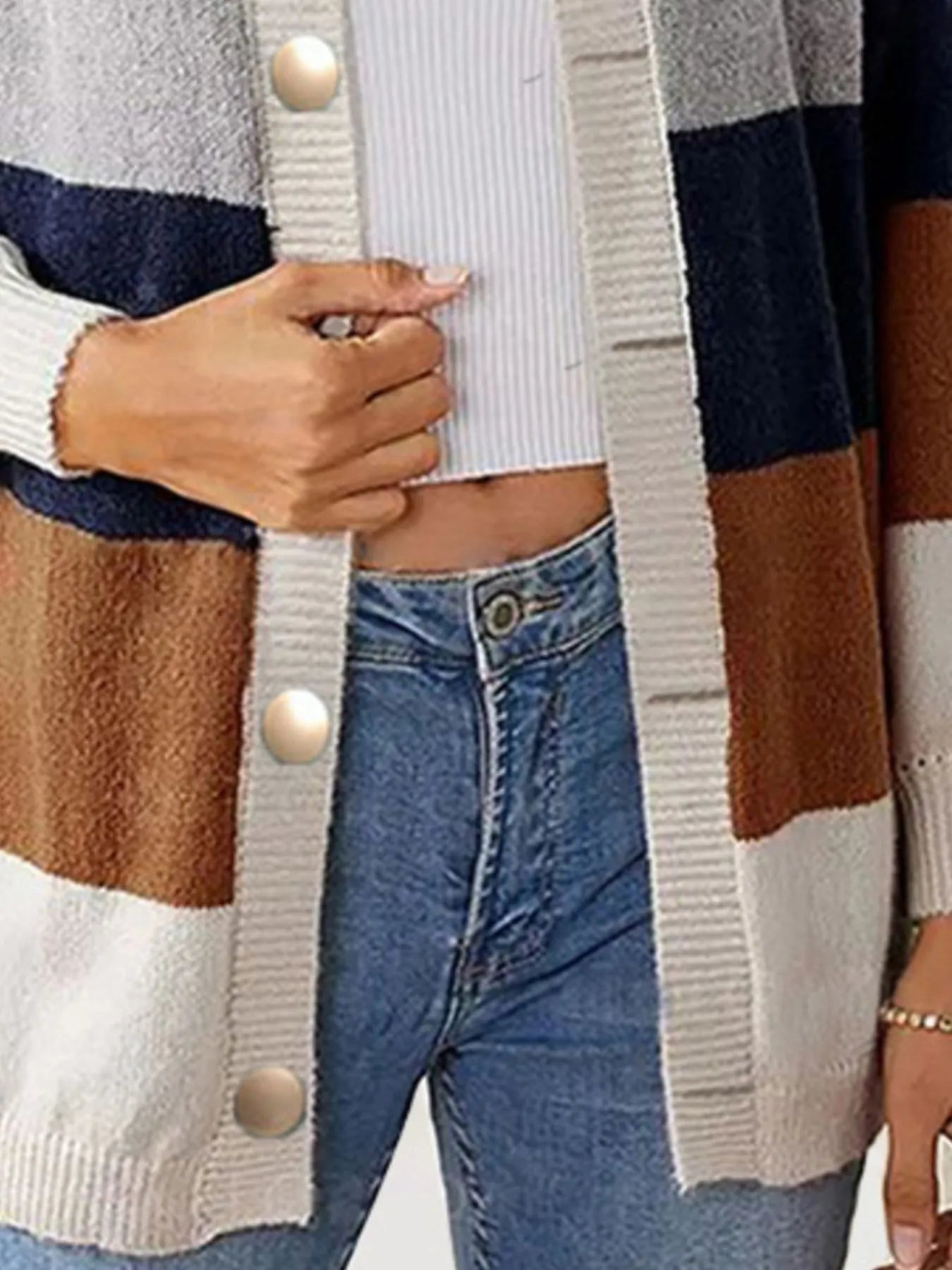 Color Block Button-Up Knit Cardigan - Fashorio