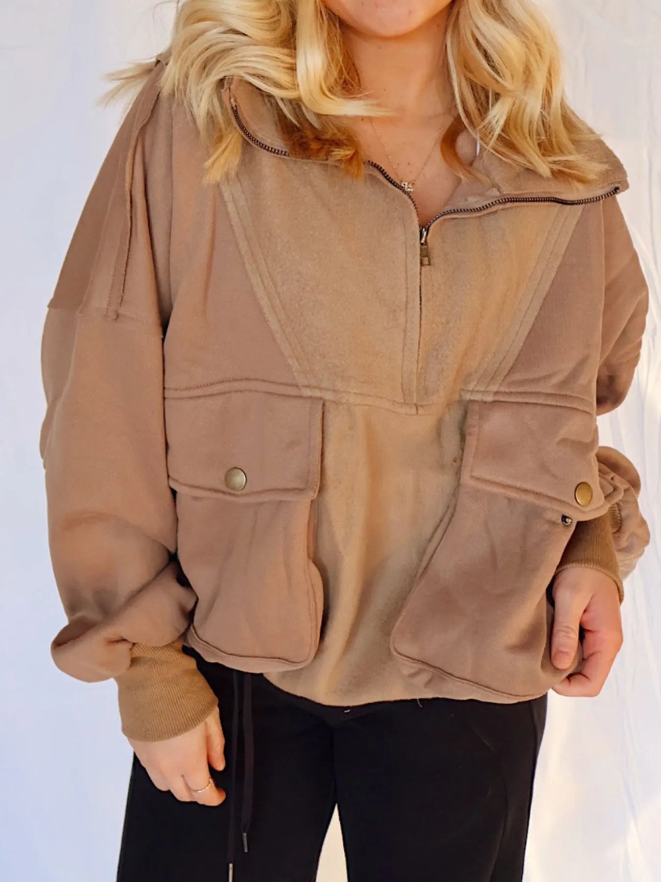 Half Zip Dropped Shoulder Sweatshirt - Fashorio