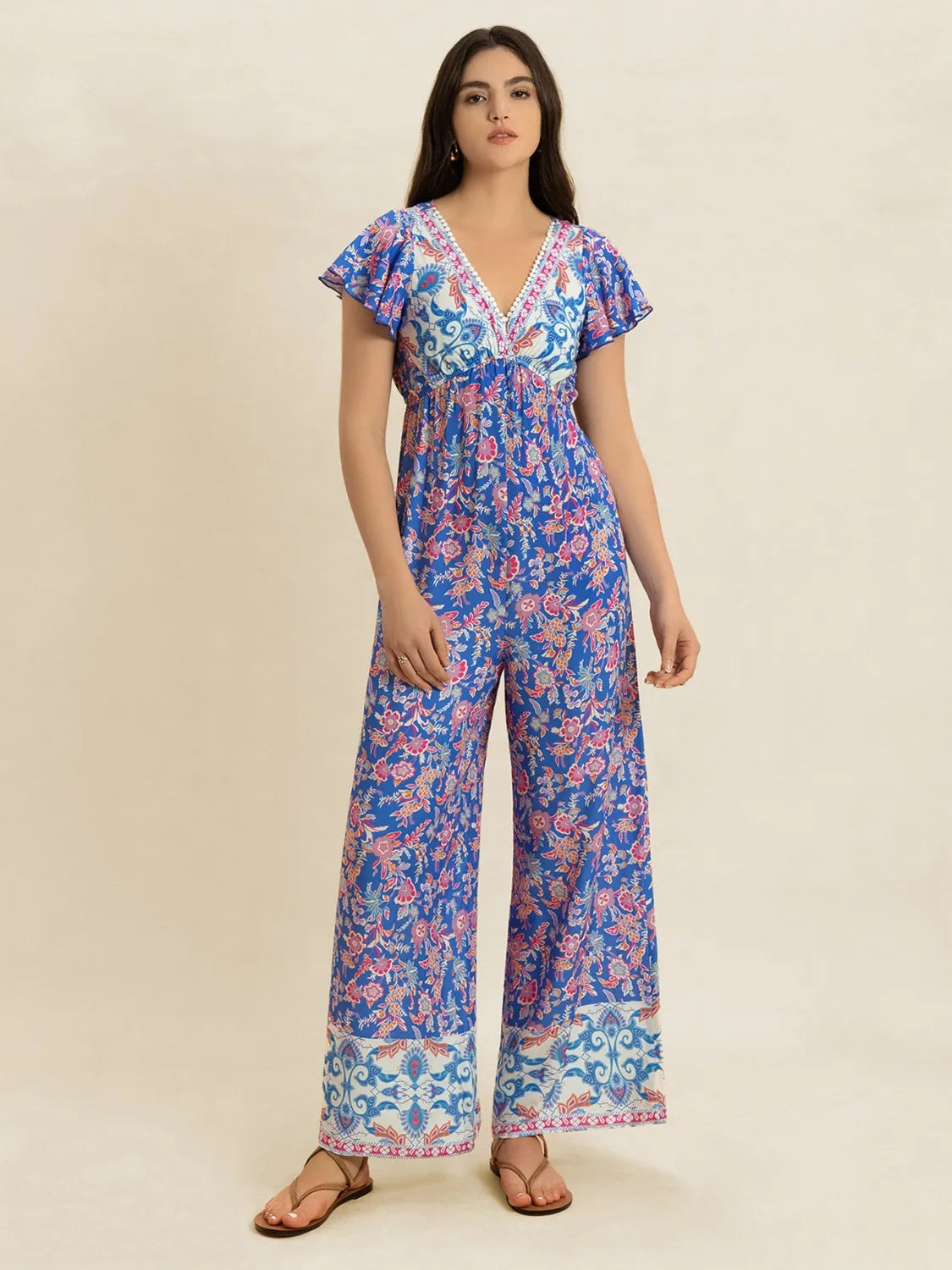 Printed jumpsuit button front detail