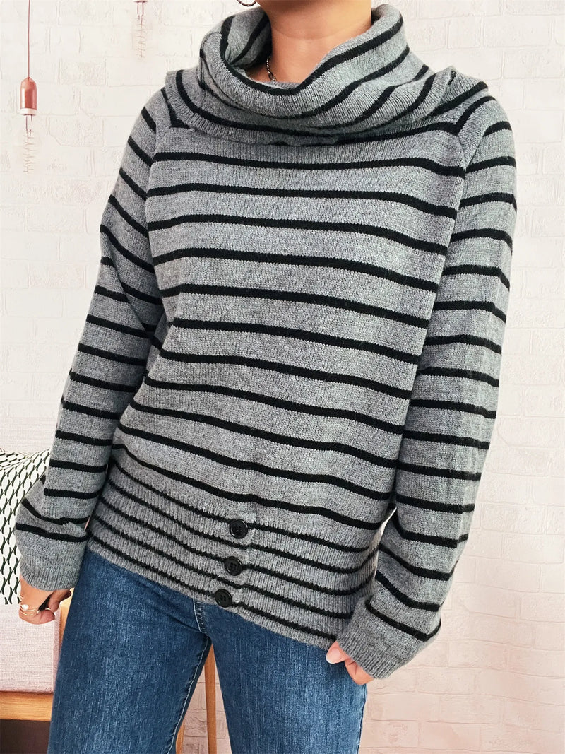 striped turtleneck sweater front view