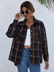 Plaid Button-Up Long Sleeve Shirt Dark Navy - Fashorio