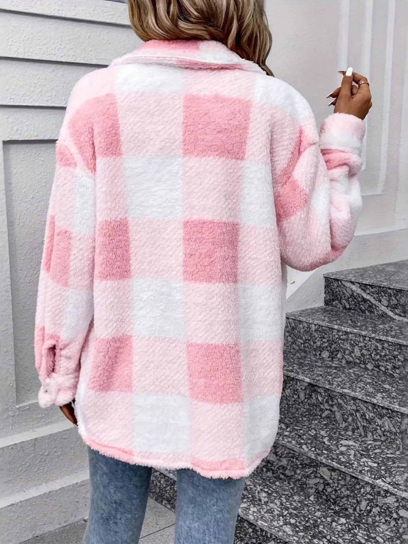 Plaid Fleece Button-Up Outerwear - Fashorio