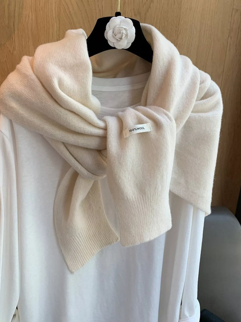 Wool knitted asymmetrical shawl front drape