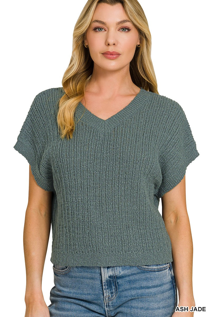 Jade V-neck cropped sweater front view