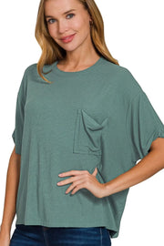 Zenana Oversized Ribbed Round Neck Short Sleeve Tee ASH JADE - Fashorio