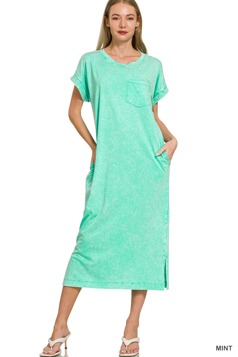 Washed Exposed Seam Short Sleeve T Shirt Dress side view