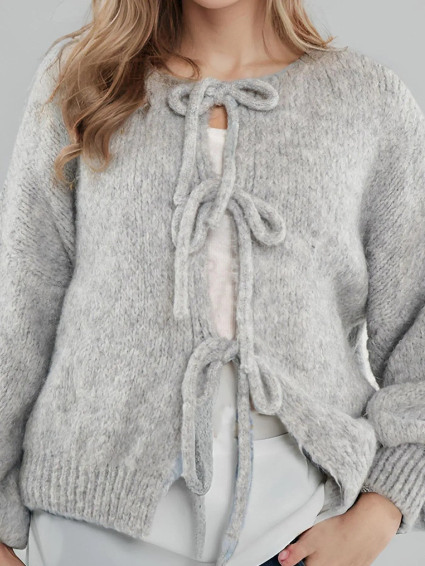 Cozy Bow-Tie Front Knit Cardigan - Fashorio