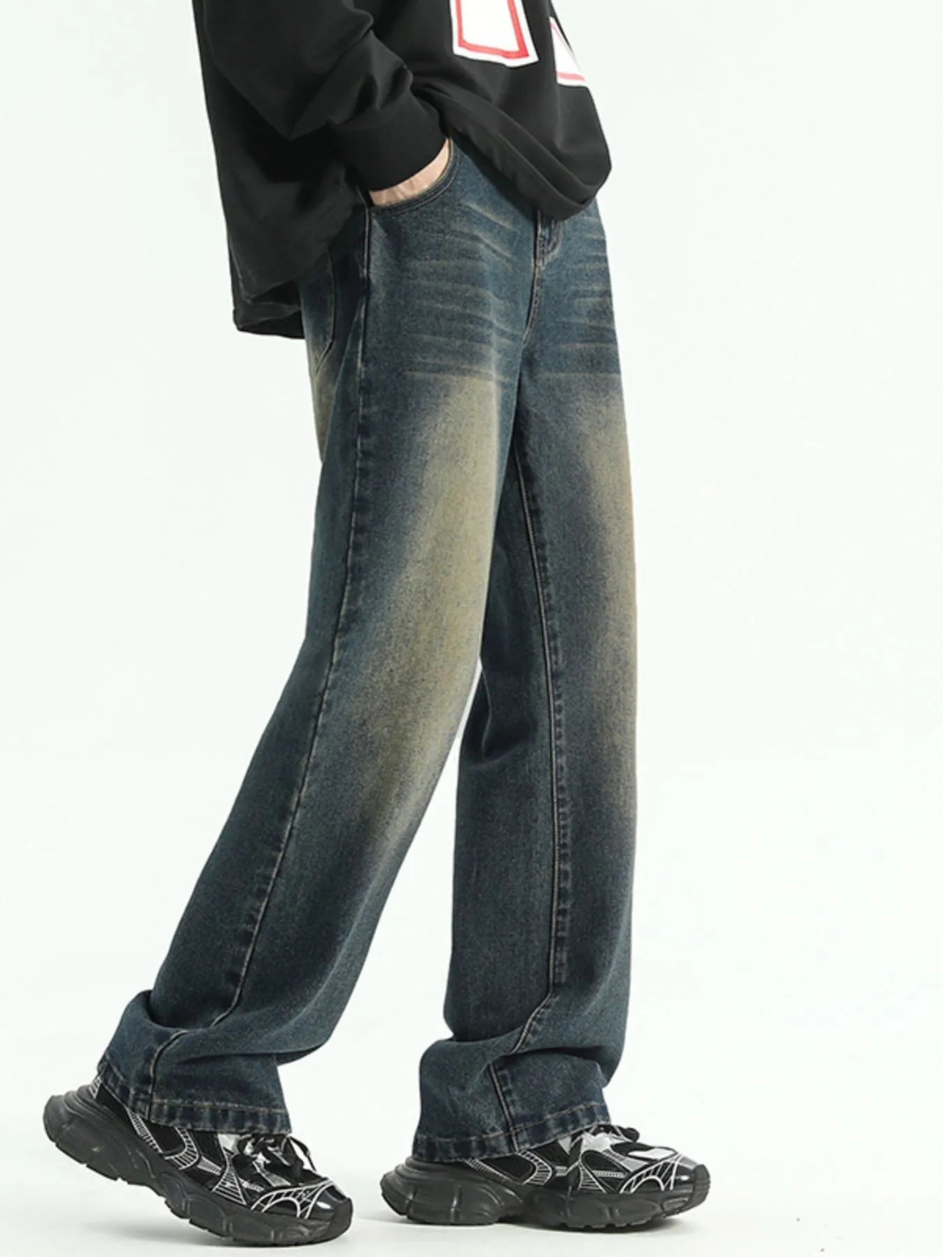 Men's Plus Size Washed Straight Leg Jeans - Fashorio
