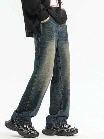 Men's Plus Size Washed Straight Leg Jeans - Fashorio